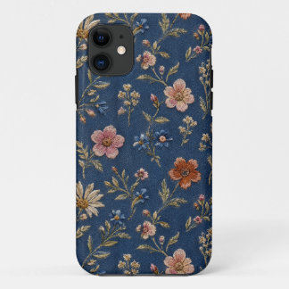 Bestickte einfache Wildblumen auf Jeanshintergrund Case-Mate iPhone Hülle