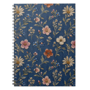 Bestickte einfache Wildblumen auf Jeanshintergrund Notizblock