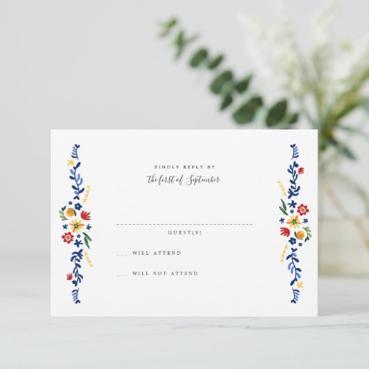bestickte Florals Wedding RSVP Cards (Stehend Vorderseite)