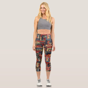 bestickte geometrische, ethnische Textur Capri Leggings