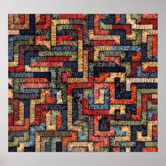 bestickte geometrische, ethnische Textur Poster (Vorne)
