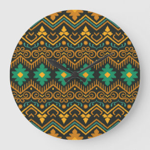 bestickte Ikat-Fabric Ethnic Design Große Wanduhr