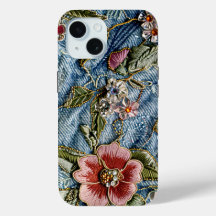 Bestickte Jewel Floral Denim Textur