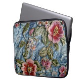 Bestickte Jewel Floral Denim Textur Laptopschutzhülle (Vorderseite Links)