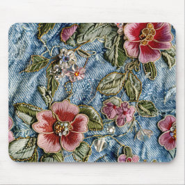 Bestickte Jewel Floral Denim Textur Mousepad