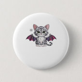 bestickte Katzenfledermaus Klassischer T - Shirt Button (Vorderseite)