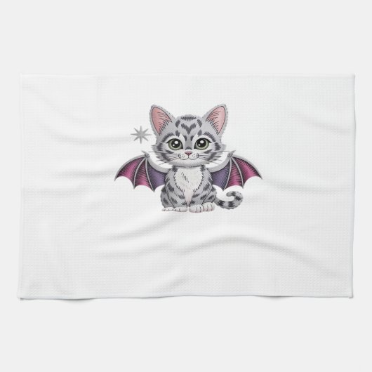 bestickte Katzenfledermaus Klassischer T - Shirt Geschirrtuch (Horizontal)