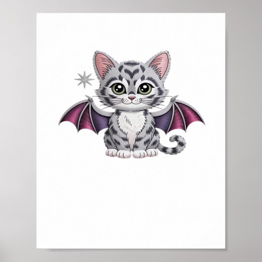 bestickte Katzenfledermaus Klassischer T - Shirt Poster (Vorne)