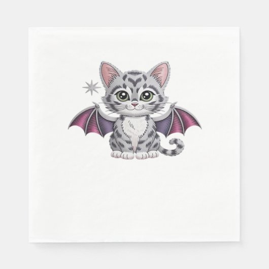 bestickte Katzenfledermaus Klassischer T - Shirt Serviette (Vorderseite)