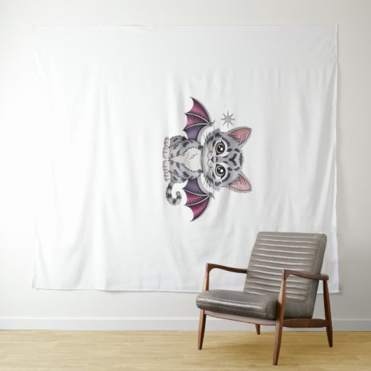 bestickte Katzenfledermaus Klassischer T - Shirt Wandteppich (Beispiel (Horizontal))