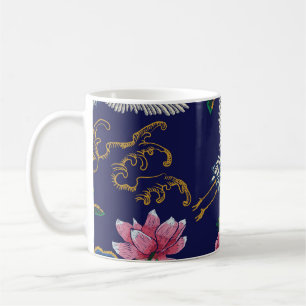 bestickte Krane und Blume, Vintag nahtlos p Kaffeetasse