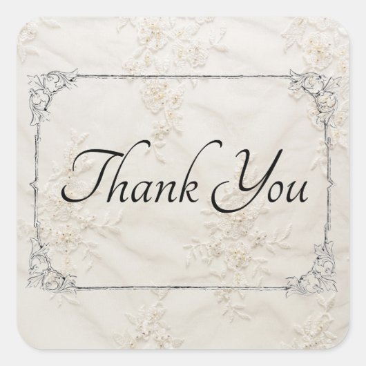bestickte Lace Wedding Danke Square Sticker (Vorderseite)