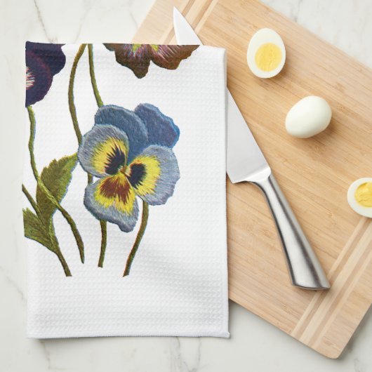 bestickte Parade der Stiefmütterchen Geschirrtuch (Viertel Falte)
