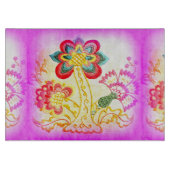 Bestickte Pink Palm Glas Schneidebrett (Vorderseite)