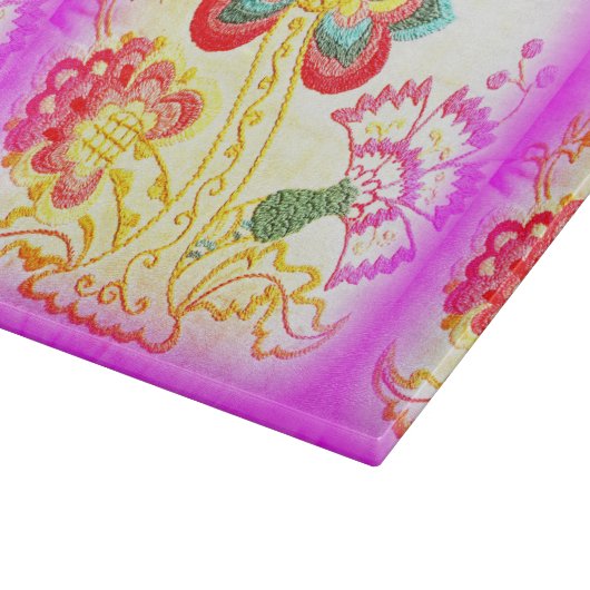 Bestickte Pink Palm Glas Schneidebrett (Ecke)