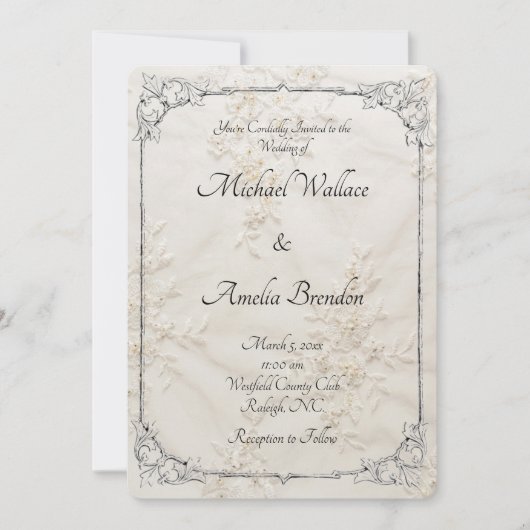 Bestickte Spitze Hochzeit Speichern Sie die Datums Save The Date (Vorderseite)