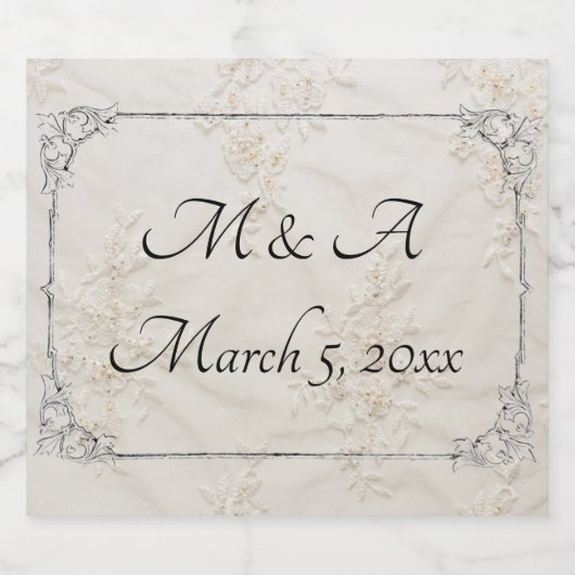 bestickte Spitzen-Hochzeitsfeier Schaumweinetikett (Einzelnes Label)