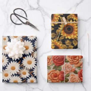 bestickte Tischtücher, Sonnenblumen und Rose Geschenkpapier Set
