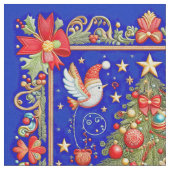 bestickter Christbaum mit Geschenken Stoff (Nahaufnahme)