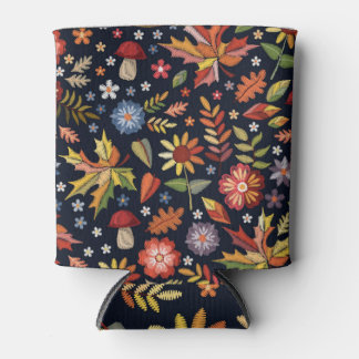 Bestickter Herbst: farbenfrohe Blumenmuster. Dosenkühler