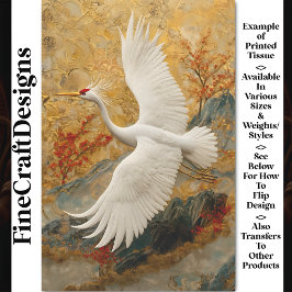 bestickter Kranich und Rote Blüten BW5 Decoupage Seidenpapier