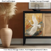 bestickter Kranich und Rote Blüten BW5 Decoupage Seidenpapier