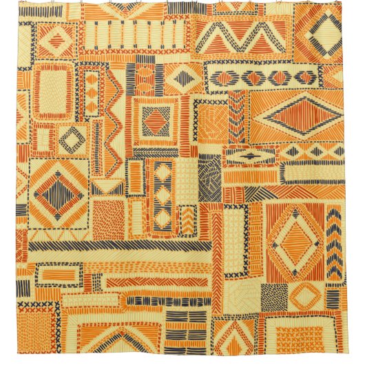 Besticktes Bohemian-Patchwork-Nahtloses Muster Duschvorhang (Vorderseite)