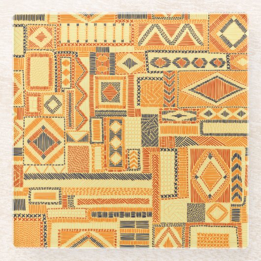 Besticktes Bohemian-Patchwork-Nahtloses Muster Glasuntersetzer (Vorderseite)