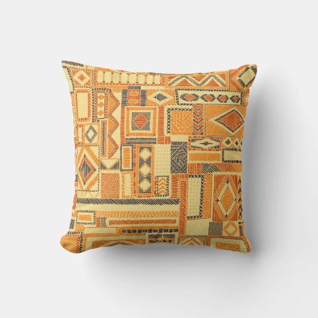 Besticktes Bohemian-Patchwork-Nahtloses Muster Kissen (Vorderseite)
