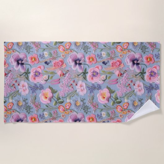 besticktes, florales, nahtloses Muster Strandtuch (Vorderseite)