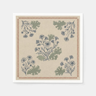 Besticktes Leinen Volkstümliches Florales Navy Ros Serviette