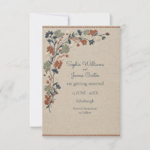 Besticktes Leinen Volkstümliches Florales Navyrost Save The Date