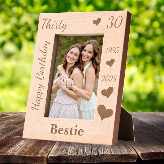 Bestie 30th Birthday Photo frame with name heart Geätzte Rahmen