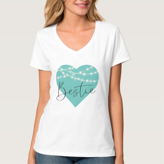 BESTIE BESTE FREUNDIN Aquamarine Herz String Light T-Shirt (Vorderseite)