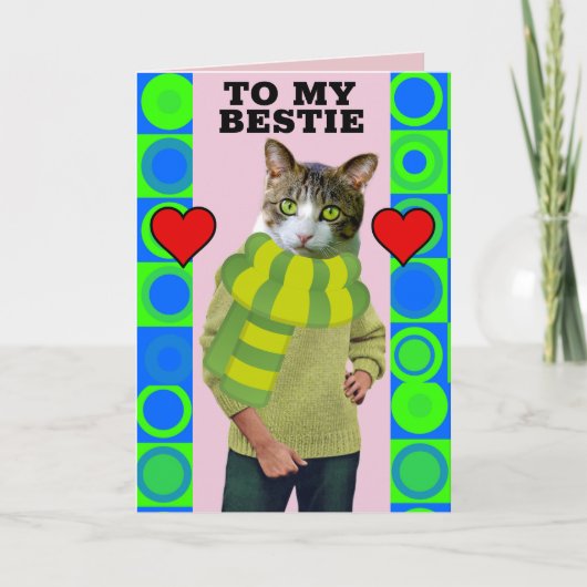 BESTIE BESTE FREUNDIN RETRO VALENTINE'S DAY CAT GR KARTE (Vorderseite)