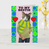 BESTIE BESTE FREUNDIN RETRO VALENTINE'S DAY CAT GR KARTE (Gelbe Blume)