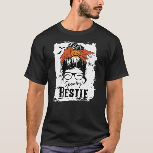 Bestie bff Halloween Spooky Spider Messy Bun Hair T-Shirt (Vorderseite)