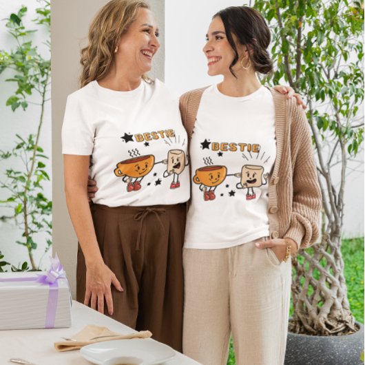 Bestie Cartoon T - Shirt - Niedlicher Kaffee & Mar