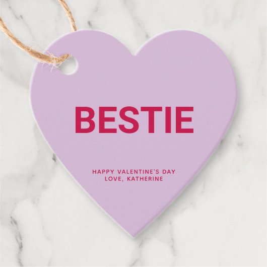 Bestie lila Herzspass niedlicher Valentinstag Geschenkanhänger (Vorderseite)