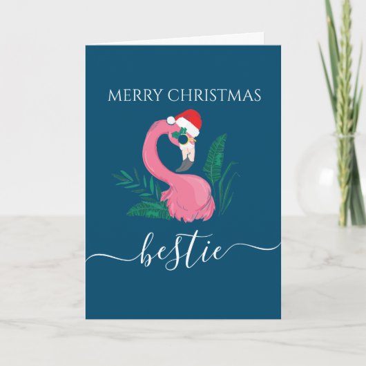 Bestie Merry Christmas Party flamingo Card Karte (Vorderseite)