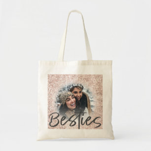 Bestie Rose Gold Glitter Foto Vorlage Tragetasche