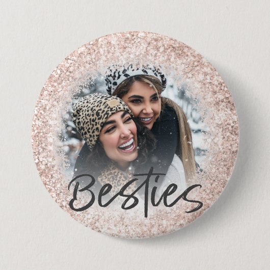 Bestie Rose Gold Glitzer Fotovorlage Button (Vorderseite)