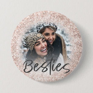 Bestie Rose Gold Glitzer Fotovorlage Button