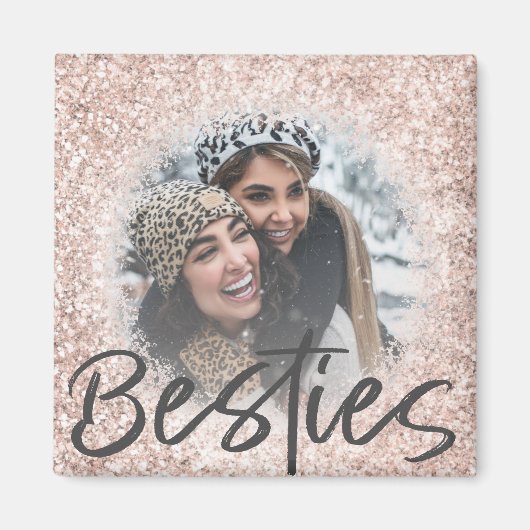 Bestie Rose Gold Glitzer Sparkone Foto Magnet (Vorne)