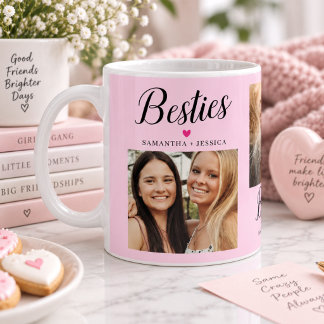 BESTIE Script Rosa 3 Foto Collage & Namen Kaffeetasse