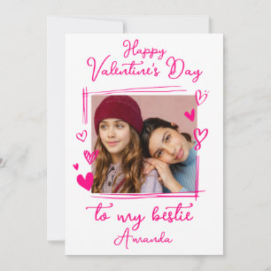Bestie Valentinstag   Helles Rosa Ein Foto  Feiertagskarte
