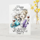 Bestie Wine Birthday  Karte (Gelbe Blume)
