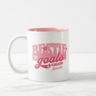 Bestie-Ziele für immer Retro-Floral-Typografie Zweifarbige Tasse