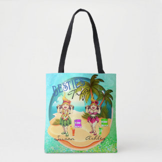 Bestienreise Sommerstrand blau personalisiert Tasche