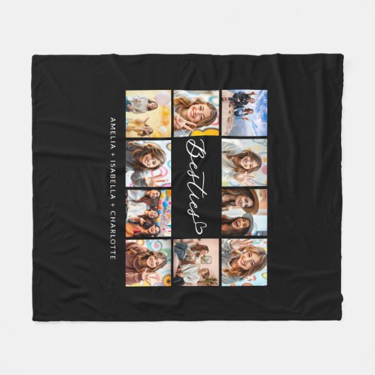 Besties 10 Foto Collage Modernes BBF Sleek Black Fleecedecke (Vorderseite (Horizontal))